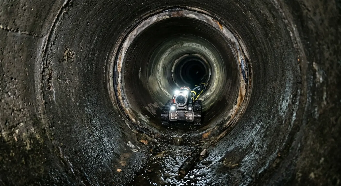 Robotic sewer camera inspecting pipe interior for Sewer Line Cleaning in Stillwater